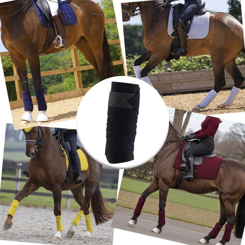KURSHOW Horse Polo Leg Wraps Soft Fleece Wraps Equestrian Leg Bandage 4-Pack (Full(10ft), Black) - Image 4